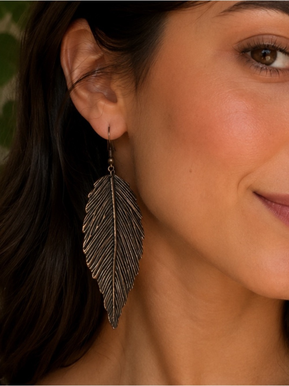Delicate Leaf Drop Earrings - Antique Bronze